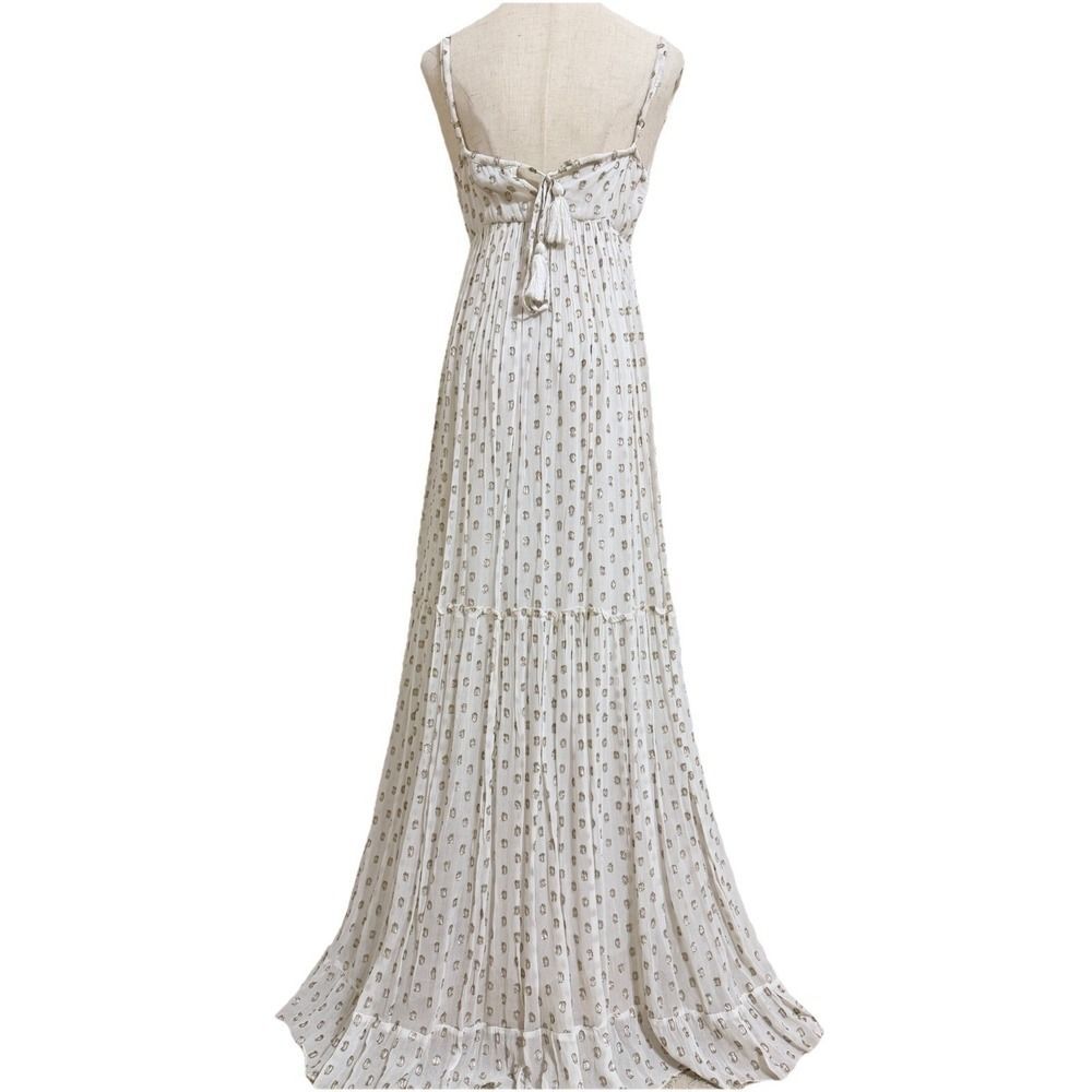 Lulu Saint Tropez Maxi Dress White Gold Metallic Fil Coupe Polka Dots Women's Xs — image 5 of 8